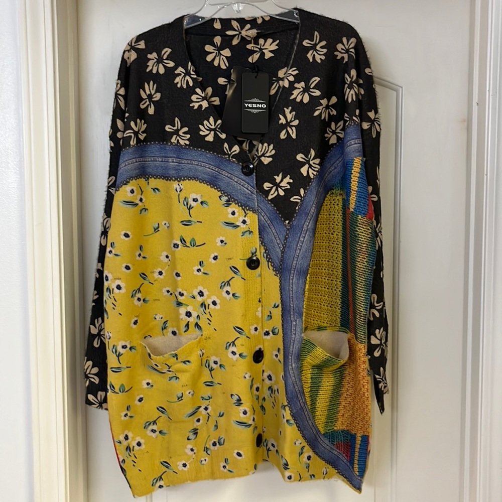Long sleeve button up sweater w/front pockets